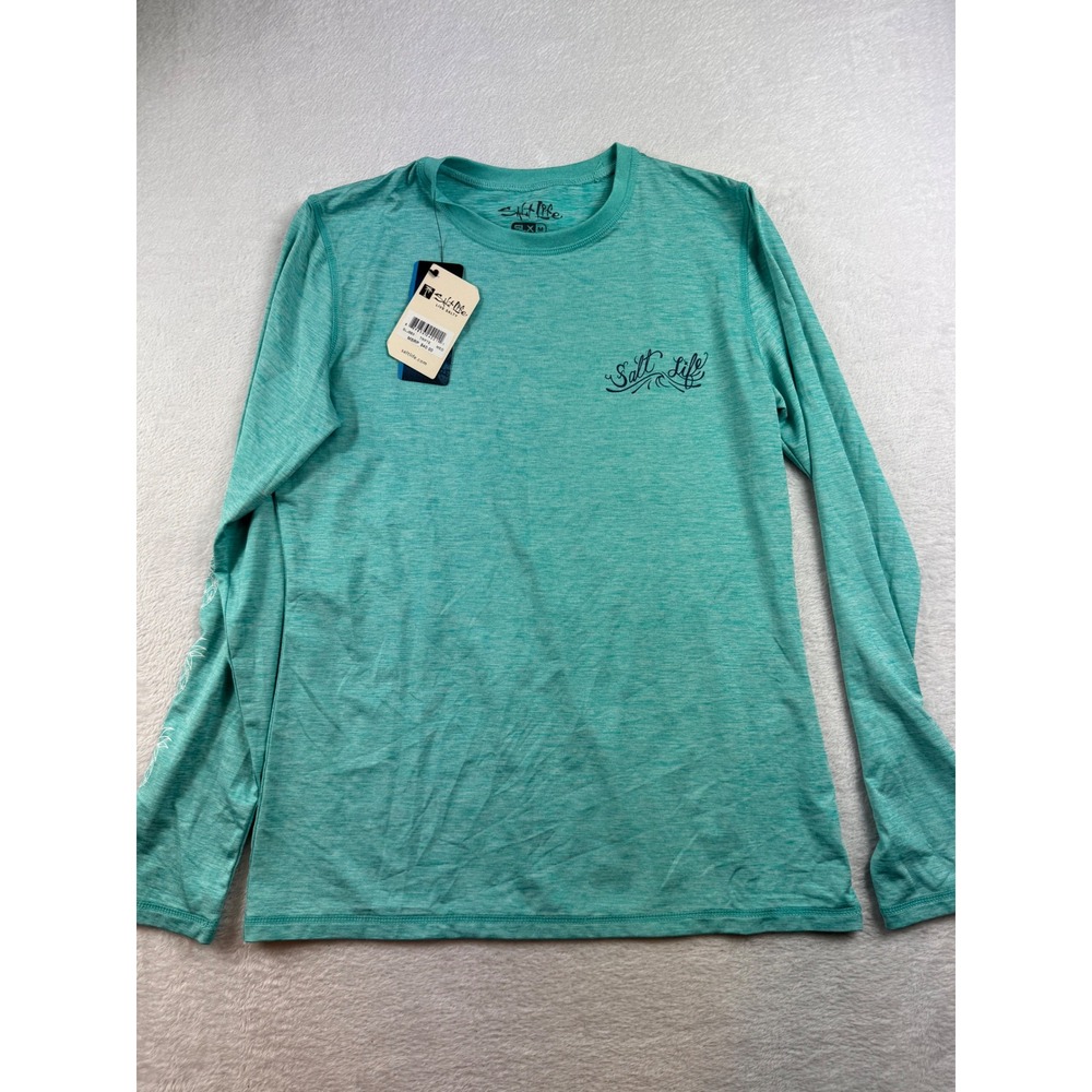 Salt Life SLX UVapor Performance Shirt Teal Aqua Pineapple Long Sleeve Medium